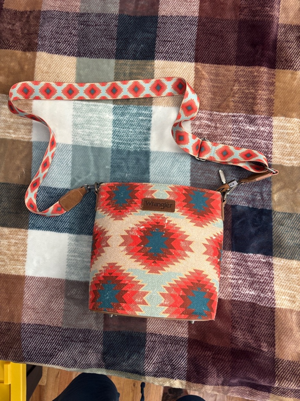 Wrangler Coral and Teal Southwestern Pattern Crossbody Bag